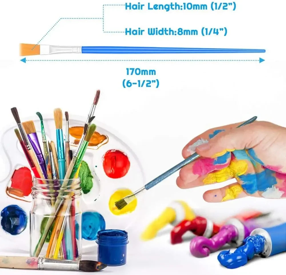 50Pcs Painting Brushes Set Art round Flat Hair Nylon Hair Paint Brush for Oil Acrylic Watercolor Kids/Artists/Beginners/Students